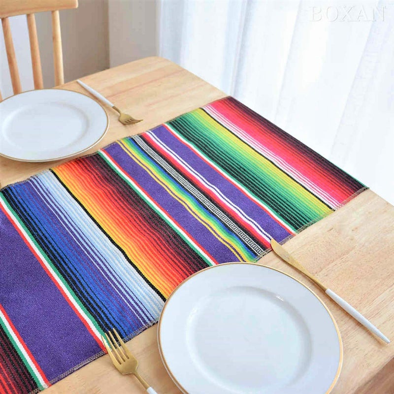 BOXAN Mexican Serape Table Runner for Mexican Party Wedding Decorations Outdoor Picnics Dining Table, Fringe Cotton Blanket Fiesta Table Runners, 14 x 84 Inch - Image 2